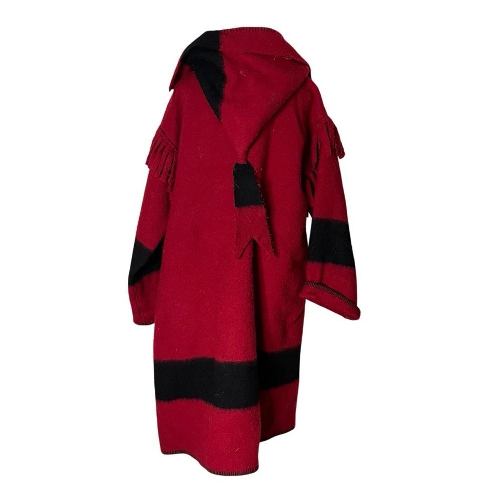EARLYS WITNEY POINT Red Black Blanket Coat Capote Coat Hood Womens Size Large - Picture 2 of 11